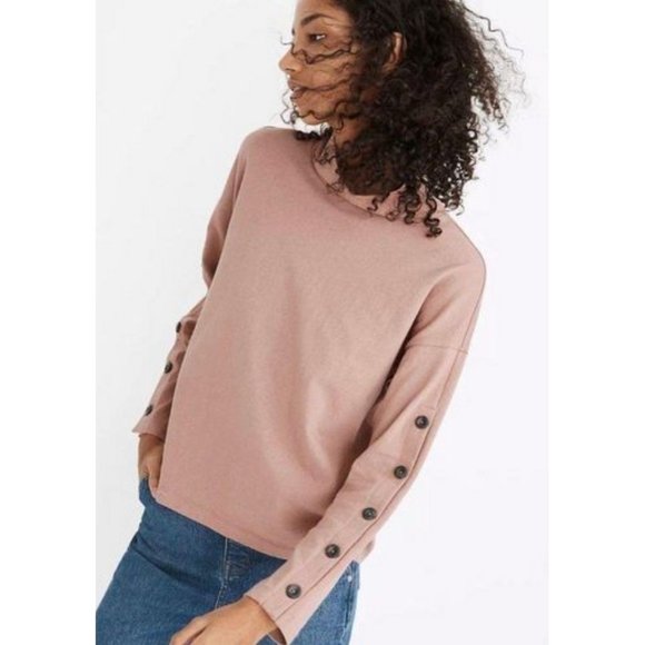 MADEWELL Women's XL Top Button Sleeve Turtleneck Sweatshirt Top Mauve Blush Pink - Picture 1 of 13